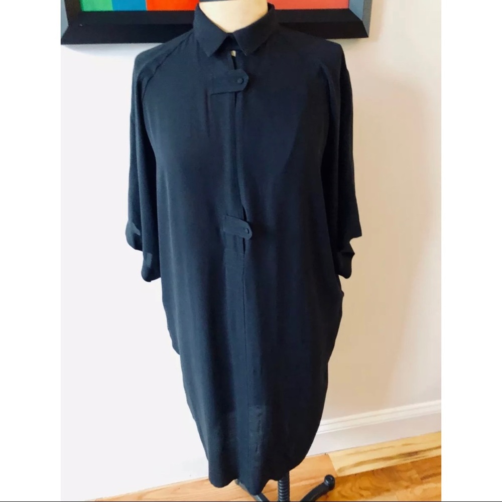 Balenciaga relaxed fit black silk crepe tunic dress size 38